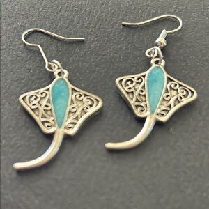 Silver and Teal Blue Stingray Earrings